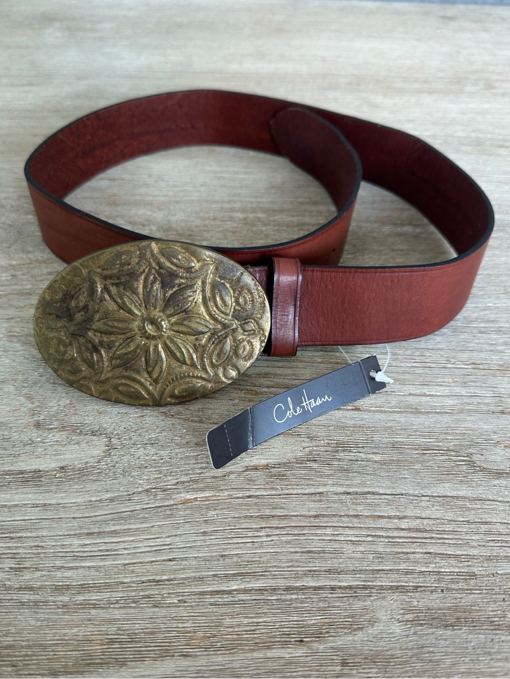 NWT COLE HAAN Leather Belt Women’s Western Boho Equestrian (see measuremts) $95